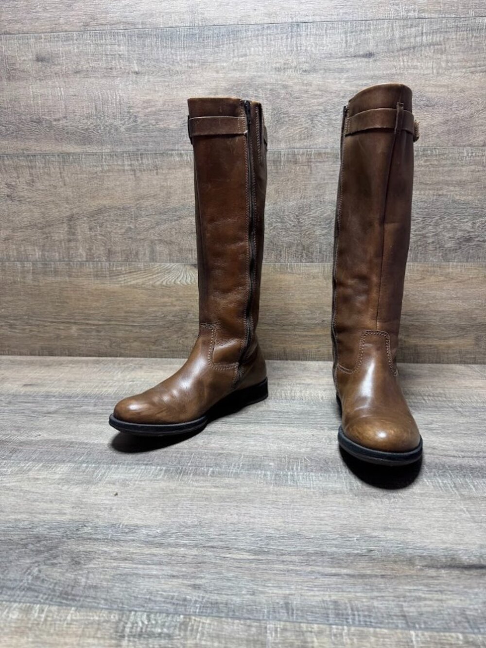 Ecco Saunter Brown Leather Knee High Boots Women's Size EU 38